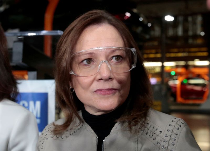 FILE PHOTO: General Motors Chief Executive Officer Mary Barra wears