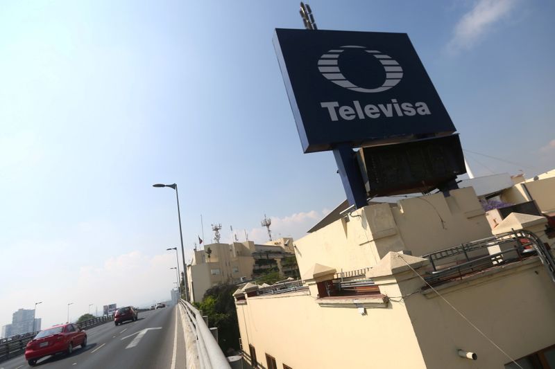 FILE PHOTO: The logo of broadcaster Televisa is seen outside