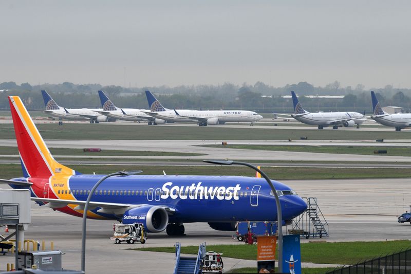 A Southwest Airlines Boeing 737 MAX 8 aircraft is pictured