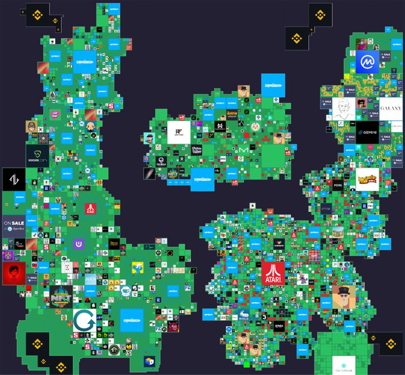 Map of the lands within The Sandbox gaming virtual world