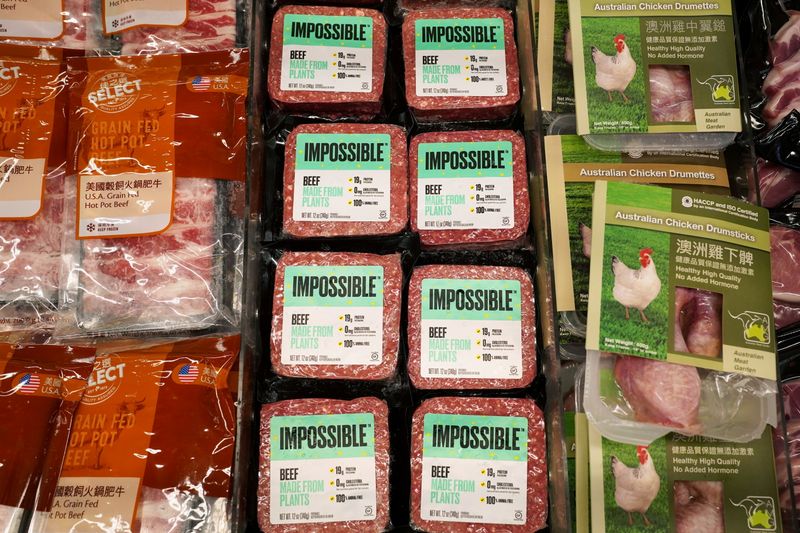 FILE PHOTO: Impossible Foods plant-based beef products are seen in