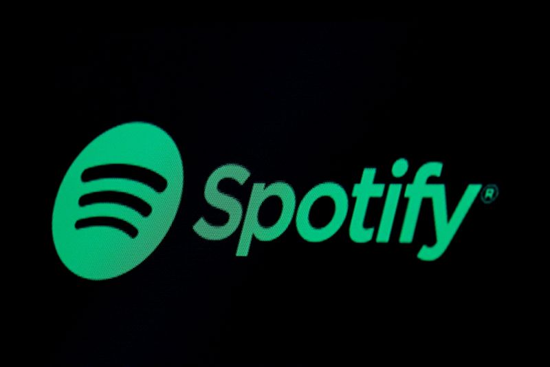 FILE PHOTO: The Spotify logo is displayed on a screen