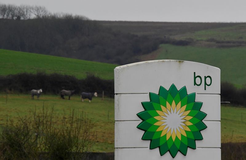 FILE PHOTO: BP signage is seen at a service station