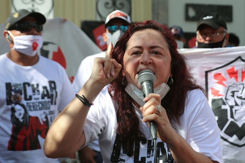 FILE PHOTO: Mexican labor lawyer Susana Prieto leads a demonstration