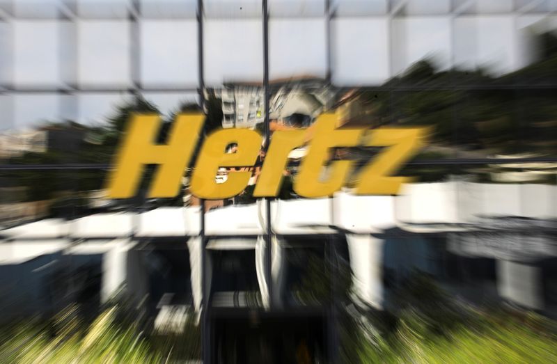 A logo of car rental company Hertz is seen on