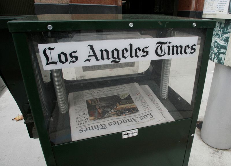FILE PHOTO: A Los Angeles Times newspaper vending box is