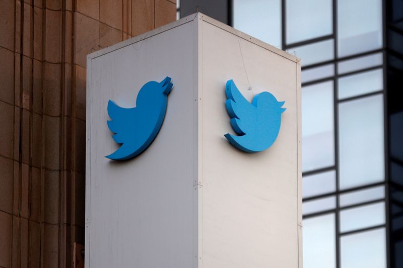 FILE PHOTO: A Twitter logo is seen outside the company