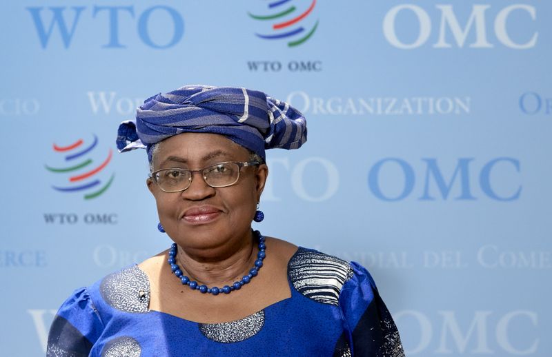 FILE PHOTO: WTO Director-General Ngozi poses before an interview with
