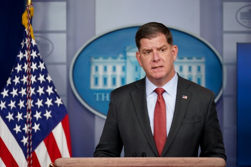 Secretary of Labor Marty Walsh speaks during a news conference