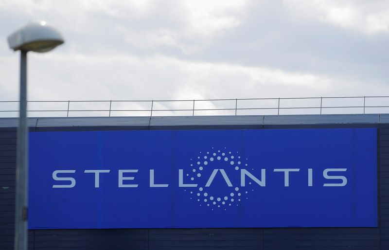 The logo of Stellantis is seen on a company’s building
