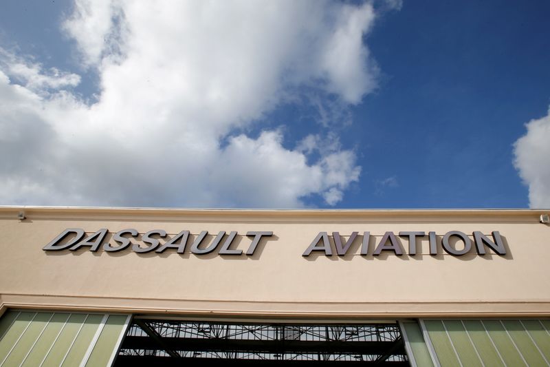 The logo of French aircraft manufacturer Dassault Aviation is seen