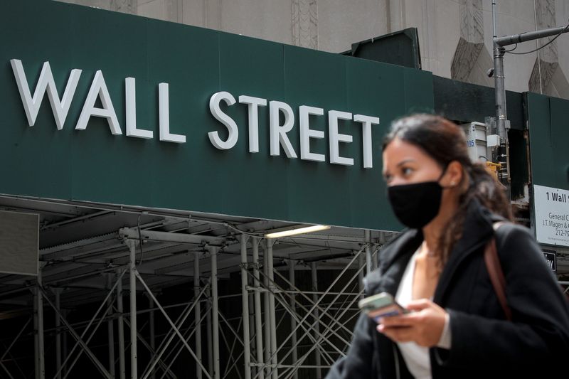 A Wall St. sign is seen near the NYSE in