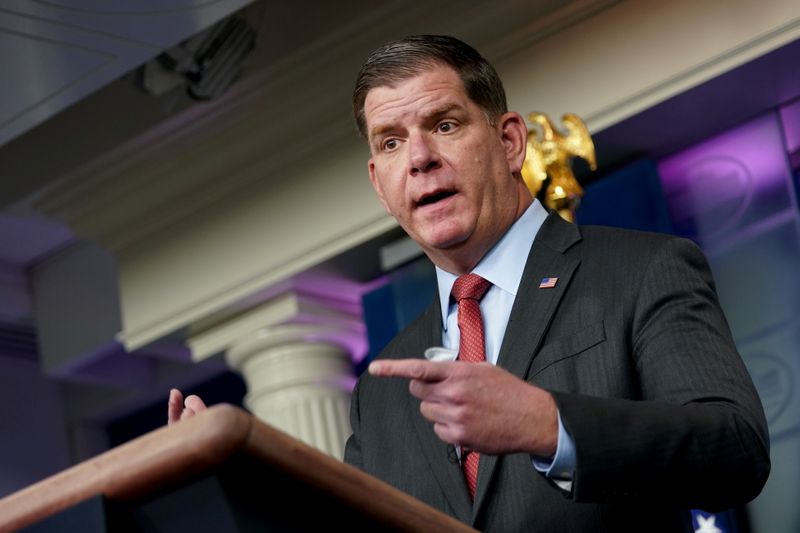 FILE PHOTO: Secretary of Labor Marty Walsh speaks during a