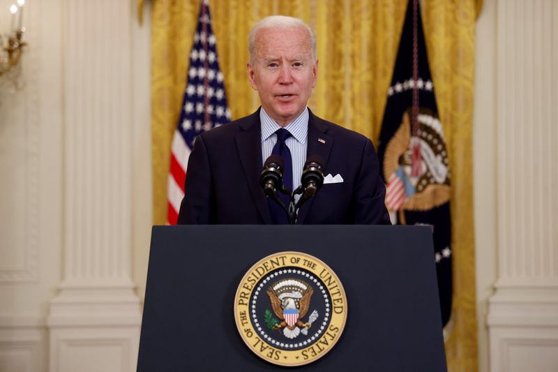 U.S. President Joe Biden delivers remarks on the April jobs