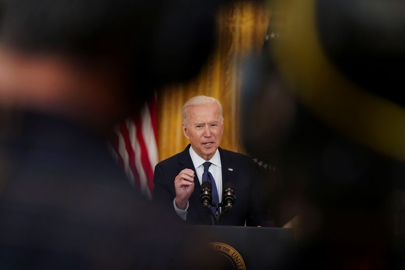 U.S. President Biden speaks to news media at the White