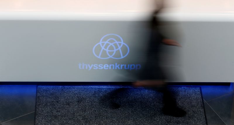 FILE PHOTO: Thyssenkrupp’s logo is seen in the elevator test