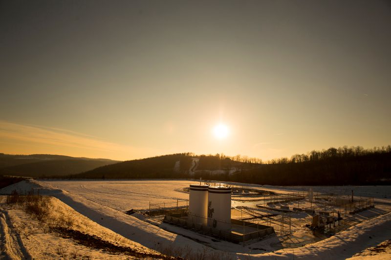 FILE PHOTO: A Chesapeake Energy natural gas well pad rests