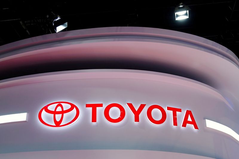 FILE PHOTO: The Toyota logo is seen at its booth