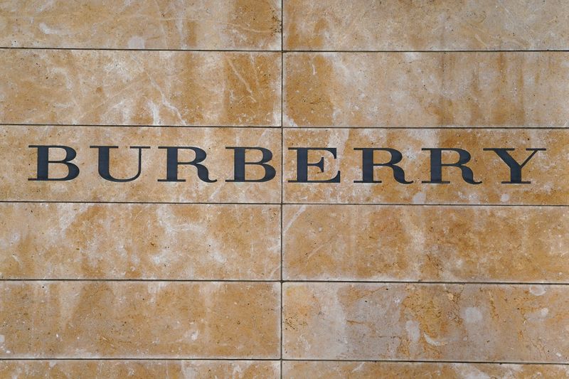 FILE PHOTO: A Burberry logo is seen outside the store