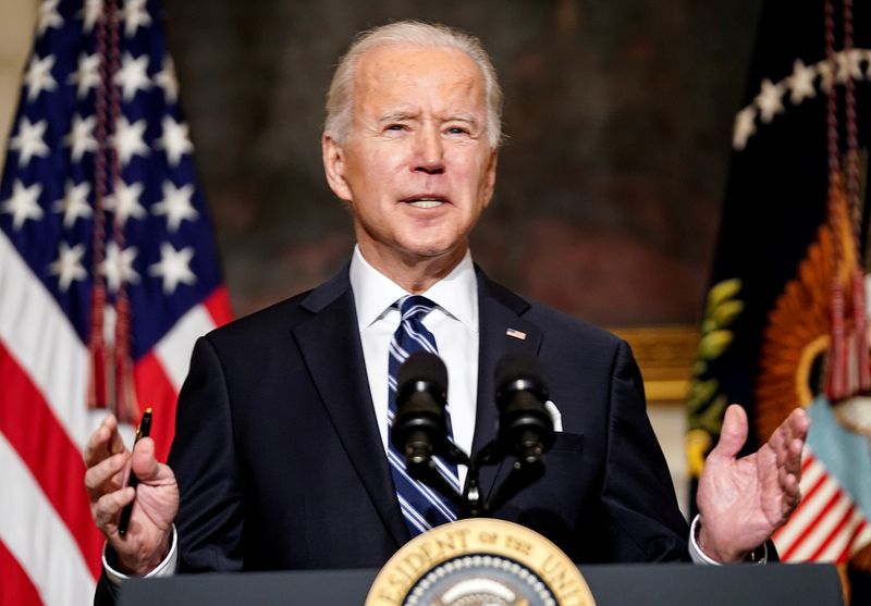 FILE PHOTO: U.S. President Joe Biden speaks about administration plans