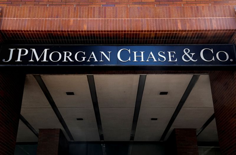 A sign outside JP Morgan Chase & Co. offices is