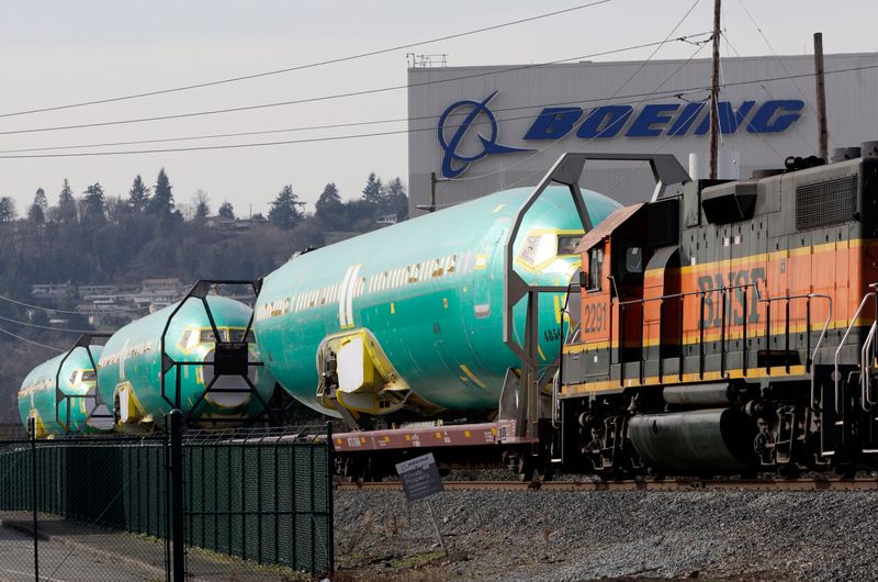 Boeing 737 fuselages are delivered by BNSF train to a
