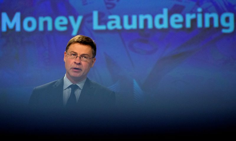 European Commission Vice-President Valdis Dombrovskis speaks during a news conference