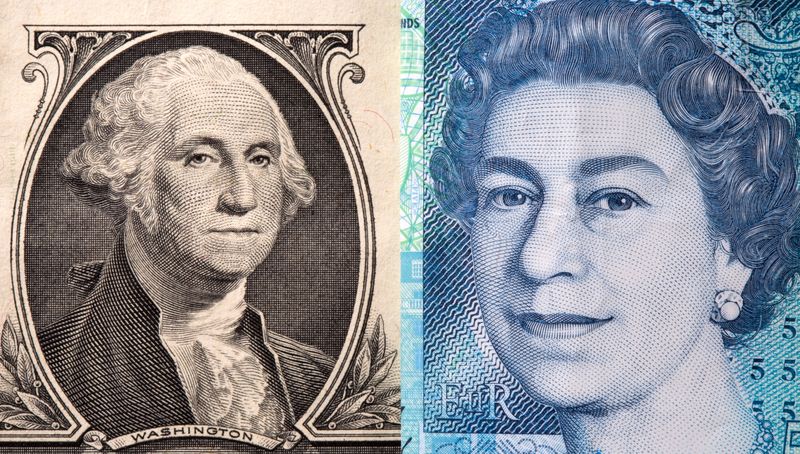 U.S. one dollar and British five pound are seen in