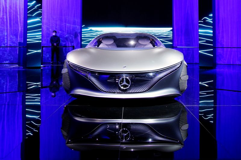 A Mercedes-Benz Vision AVTR concept vehicle is displayed during a