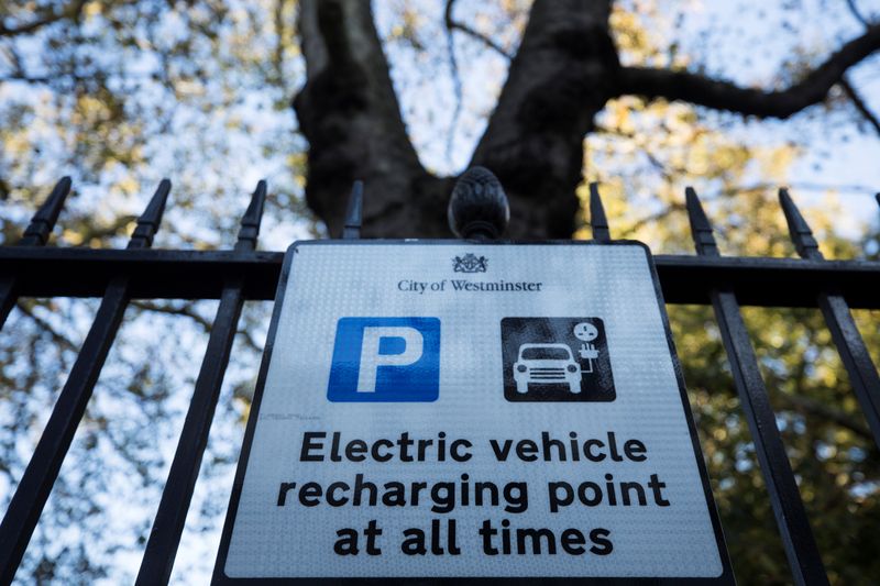 A sign for electric charging points can be seen on