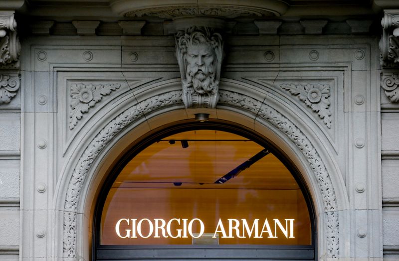 FILE PHOTO: The logo of Italian fashion company Giorgio Armani