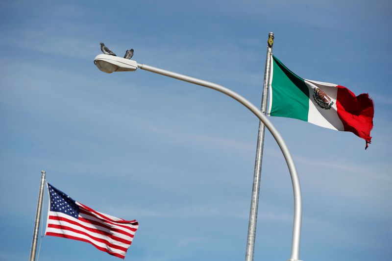 The US flag and the Mexico’s flag are pictured on