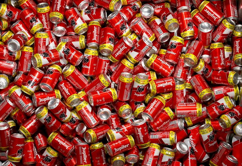 FILE PHOTO: Cans of Jupiler beer are seen on the