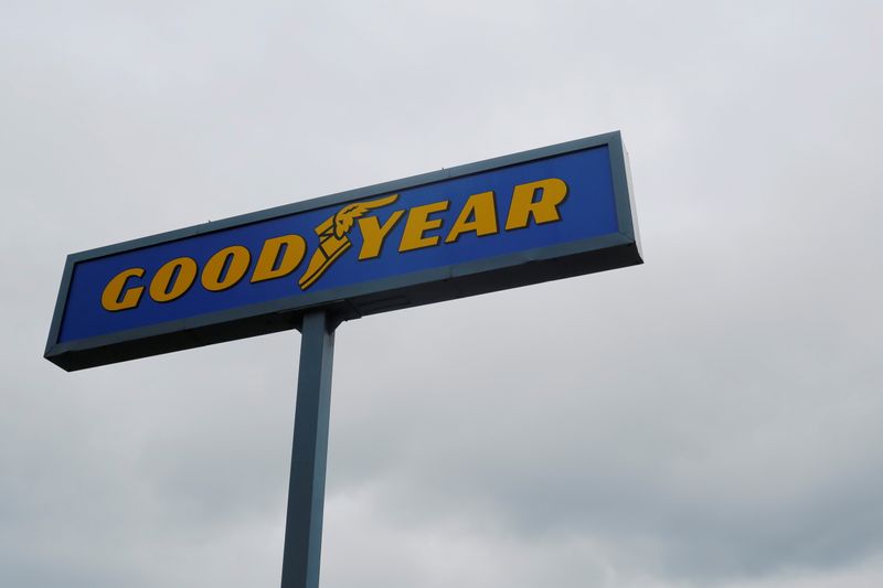 FILE PHOTO: A sign stands over a Goodyear Tire facility