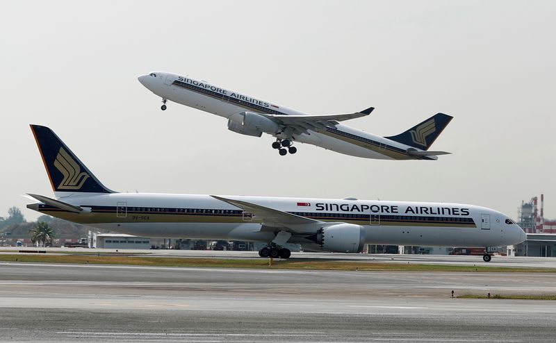 FILE PHOTO: A Singapore Airlines Airbus A330 plane takes off