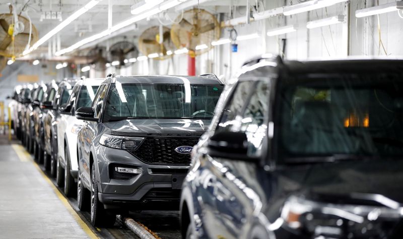 FILE PHOTO: 2020 Ford Explorer cars are seen at Ford’s