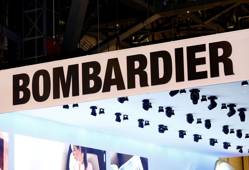 FILE PHOTO: A logo of jet manufacturer Bombardier is pictured