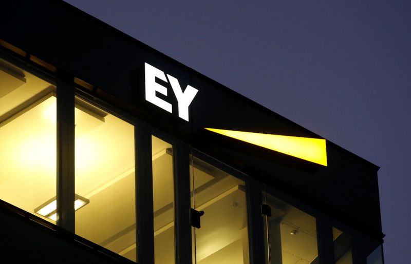 Logo of Ernst & Young is seen at a branch