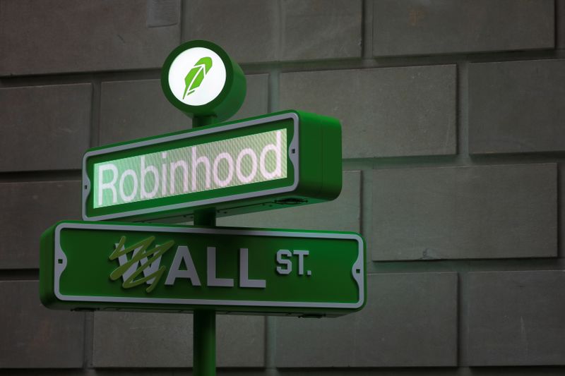 The logo of Robinhood Markets, Inc. is seen at a