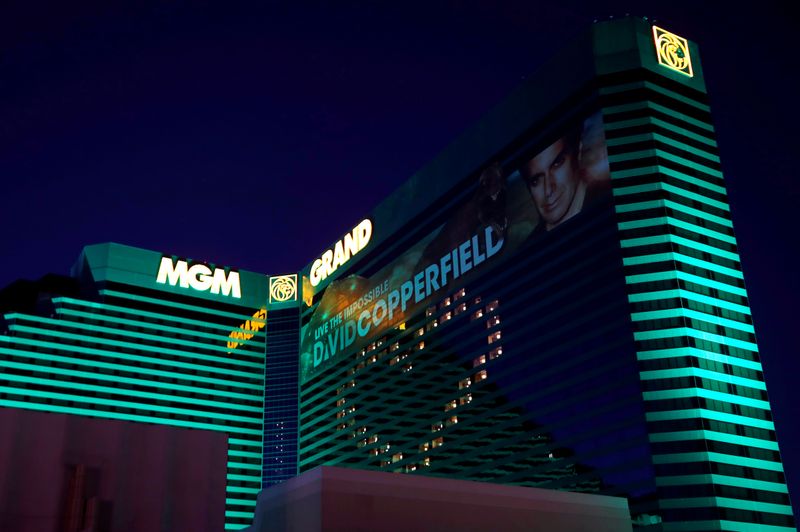 A heart is formed with window lights at the MGM