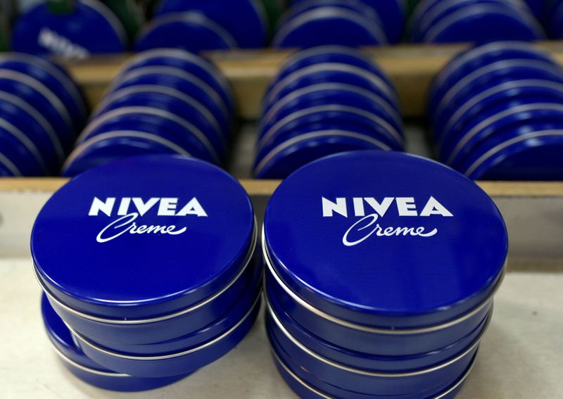 FILE PHOTO: Nivea tins are seen in a production line