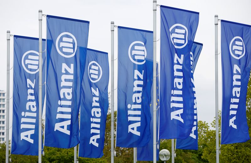 Flags with the logo of Allianz SE, Europe’s biggest insurer,