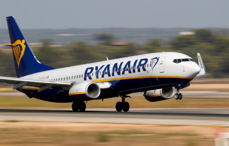 FILE PHOTO: A Ryanair Boeing 737 airplane takes off from