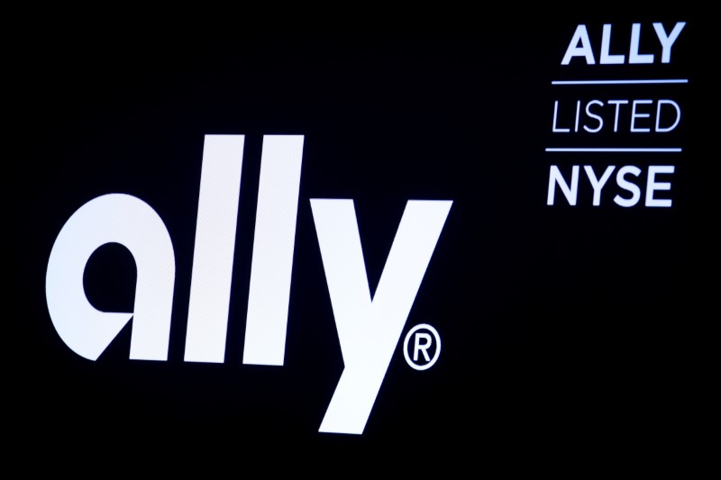 FILE PHOTO: The logo and trading information for Ally Financial