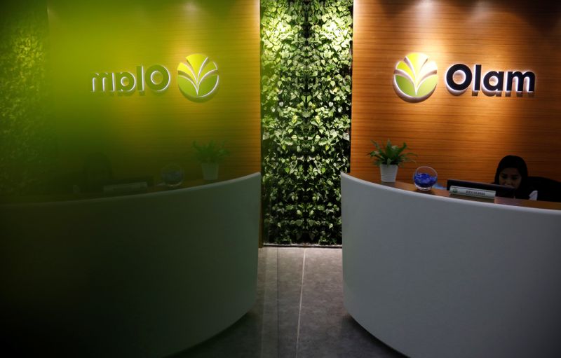 An Olam signage is pictured in their office in Singapore