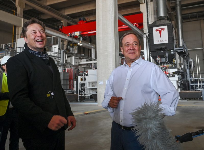 Tesla CEO Musk and CDU party leader Laschet visit the