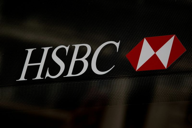 FILE PHOTO: HSBC logo is seen on a branch bank