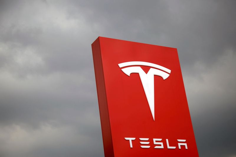 FILE PHOTO: The logo of Tesla is seen in Taipei