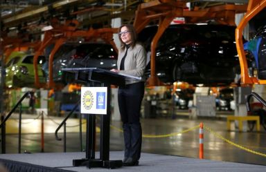 FILE PHOTO: General Motors Chief Executive Officer Mary Barra announces