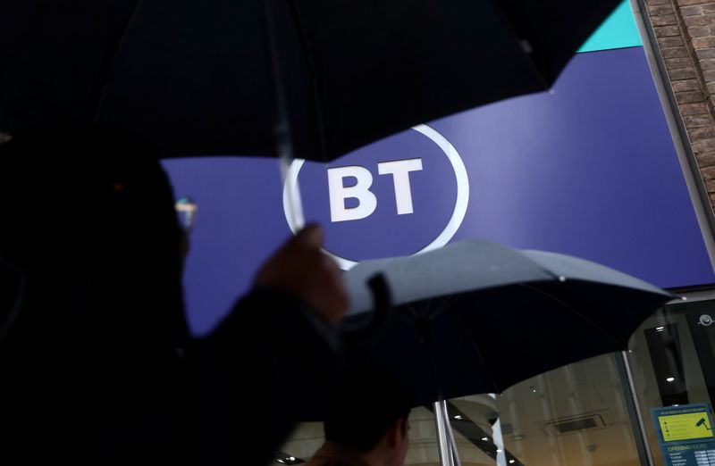 Logo of British Telecom (BT) is displayed outside a store